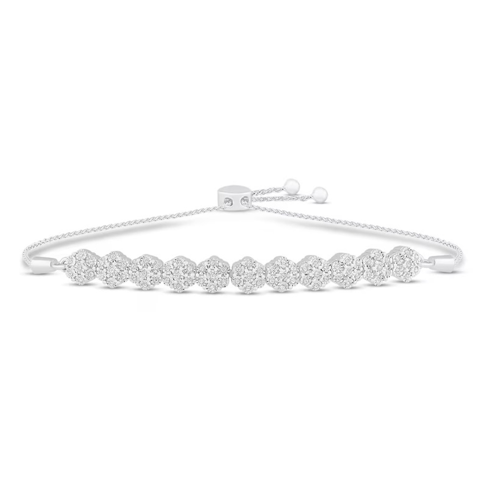 EUC 925 Sterling Silver 1/5 ct tw Round-cut Diamond Bolo Bracelet